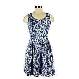 Calvin Klein Fit & Flare Dress Knee Length Sleeveless Box Pleated Blue Size S